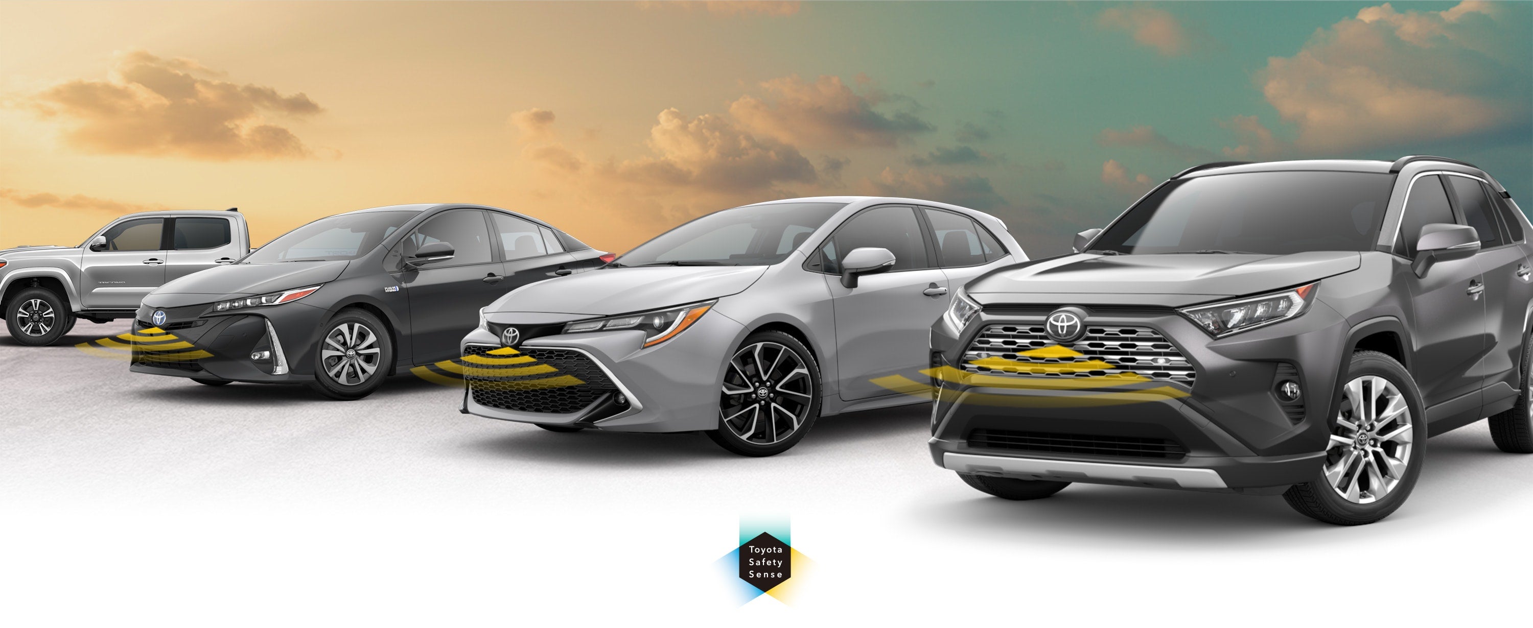 Toyota Safety Sense: Designed for Safety. Options shown on Toyota models including RAV4, Tacoma, and Camry, available now at Fred Anderson Toyota of Asheville in Asheville NC.